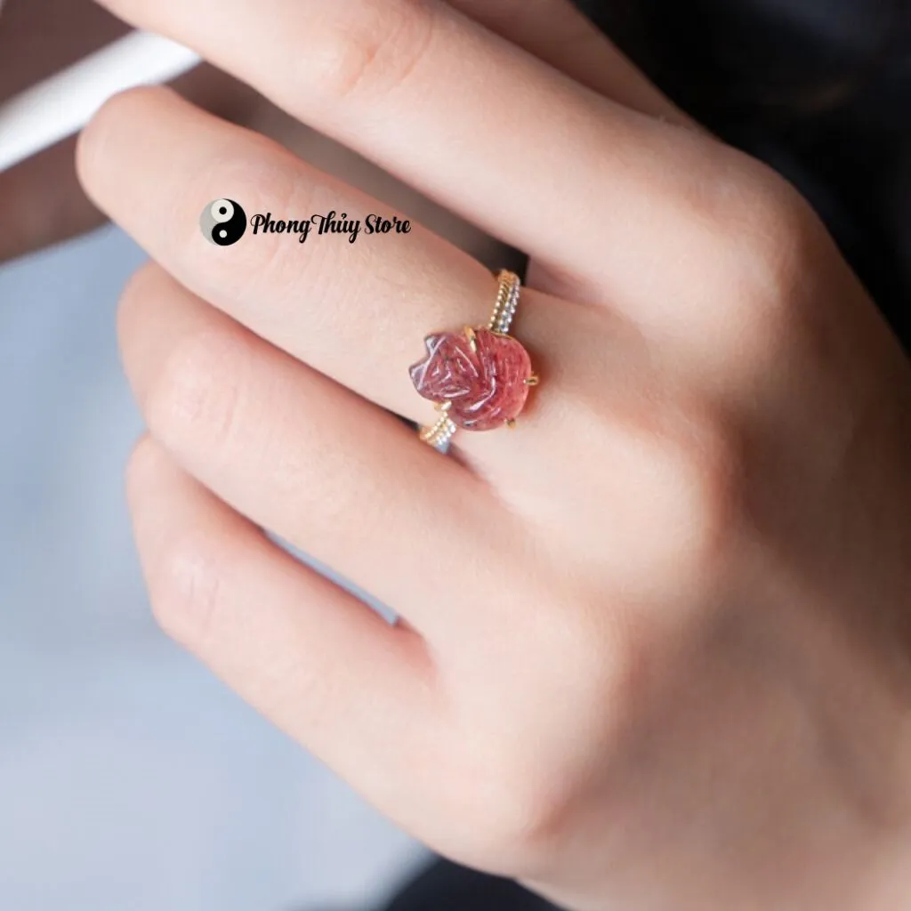 Khuyến Mãi: Nhẫn Hồ Ly 9 Đuôi Đá Thạch Anh Dâu Tây, Vàng 18k