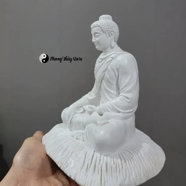 Tượng Phật Thích Ca Bằng Đá Màu Trắng, Cao 20cm